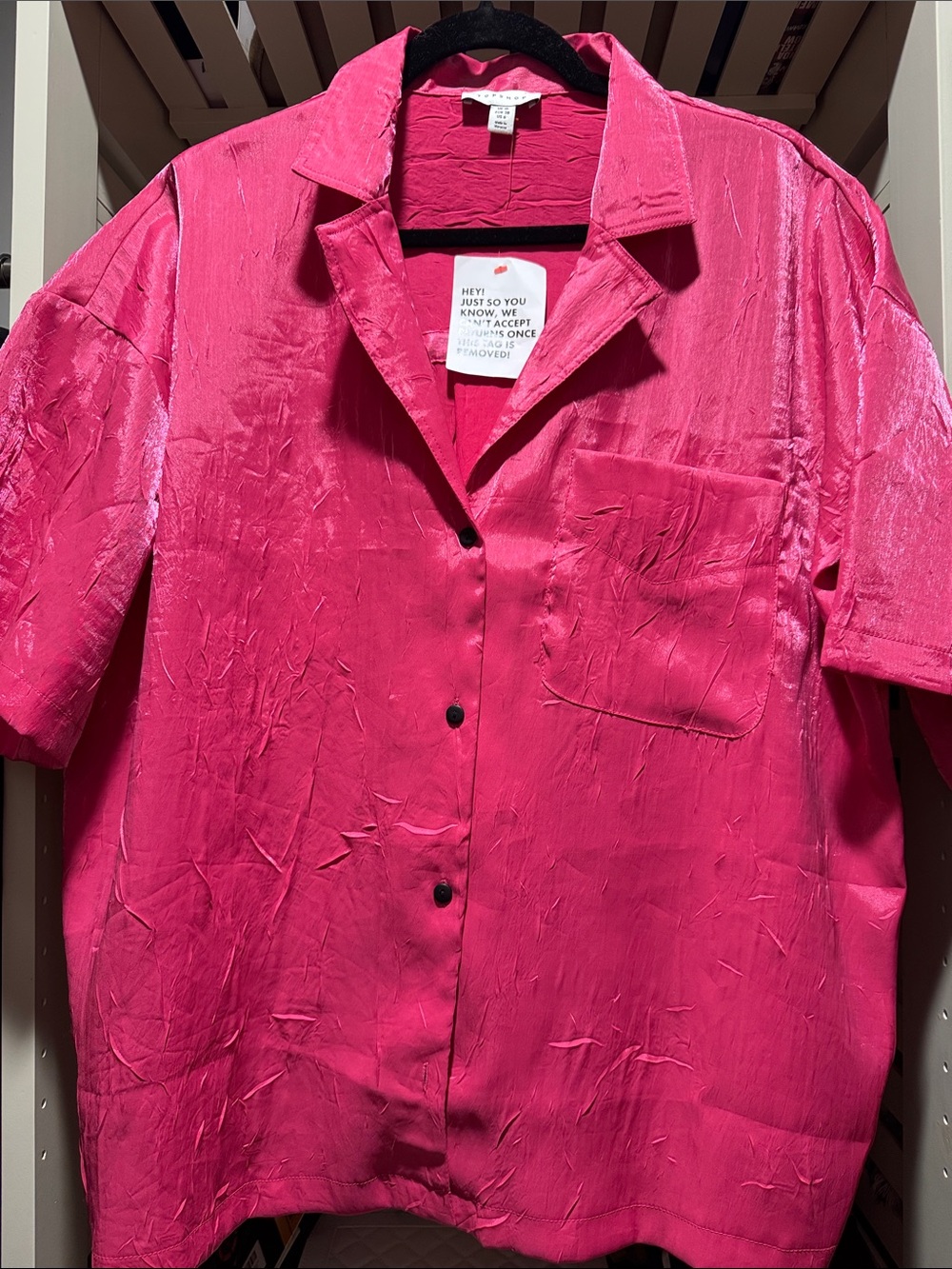 Topshop Hot Pink Short Sleeve Button-Down Shirt